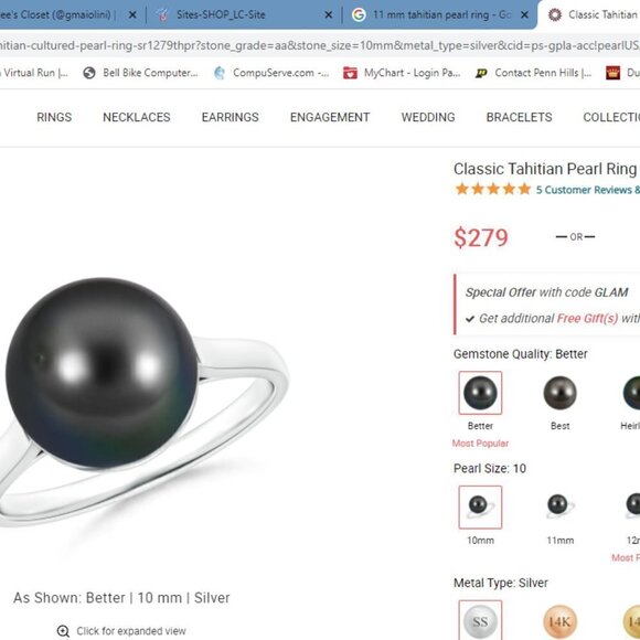Genuine 10mm Tahitian Black Pearl, Garnet, Mother of Pearl Enamel Cockta… - Picture 7 of 8